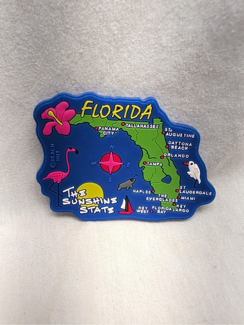 Beach Hut FLORIDA STATE MAP AND LANDMARKS FRIDGE COLLECTIBLE SOUVENIR MAGNET